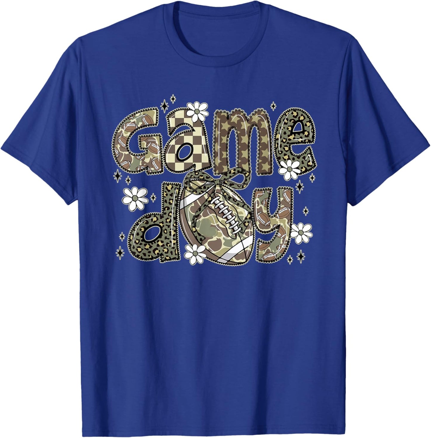 Camo Coquette Bow Football Season Camo Game Day Fall Autumn T-Shirt - T-Shirt | Royal