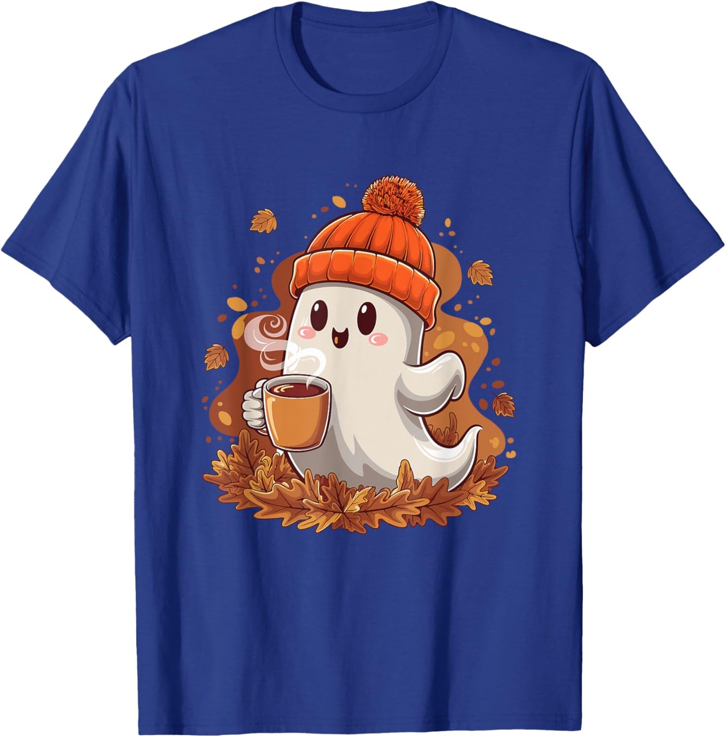 Cute Halloween Ghost Drinking Coffee Ghost Women T-Shirt - T-Shirt | Royal