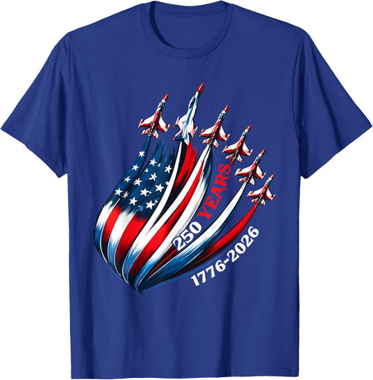 250 Years American 1776 2026 Fighter Jets 250th USA Birthday T-Shirt - T-Shirt | Royal