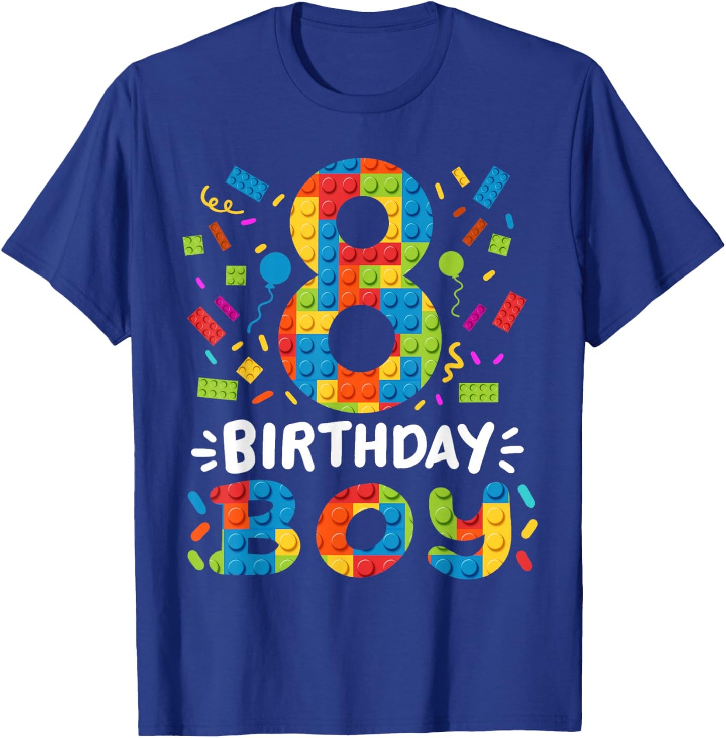Kids 8 Years Old Building Blocks Builder 8th Birthday Boys T-Shirt - T-Shirt | Royal