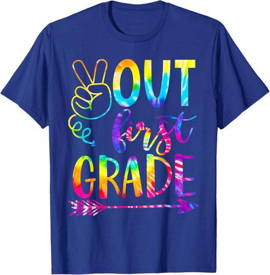 Peace Out First 1st Grade Happy Last Day of School Tie Dye T-Shirt - T-Shirt | Royal