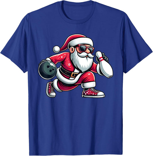 Christmas Santa Claus Play A Bowling Funny Boys Kids Xmas T-Shirt - T-Shirt | Royal