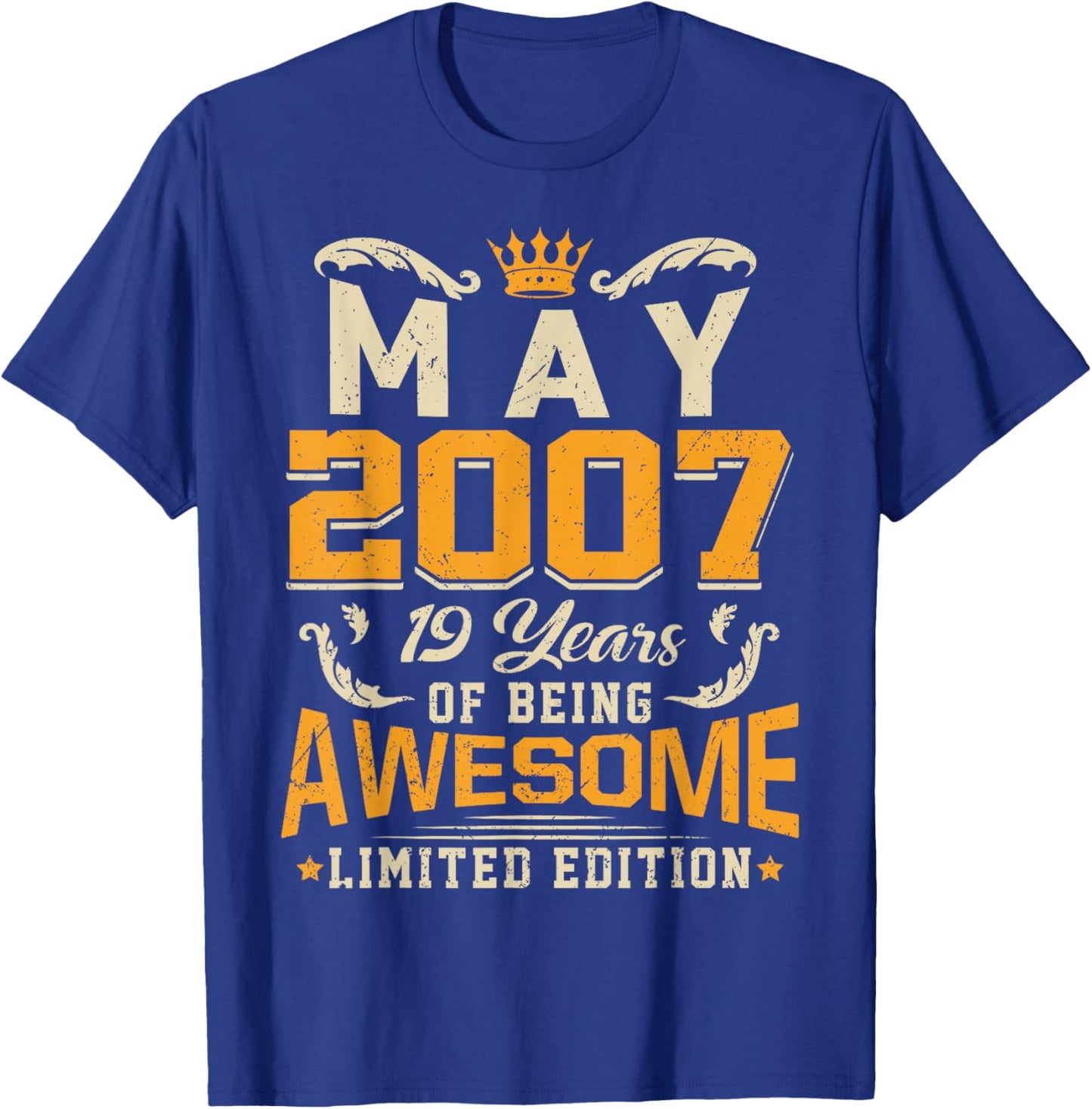 May 2007 Vintage 19 Years Awesome 19th Birthday T-Shirt - T-Shirt | Royal