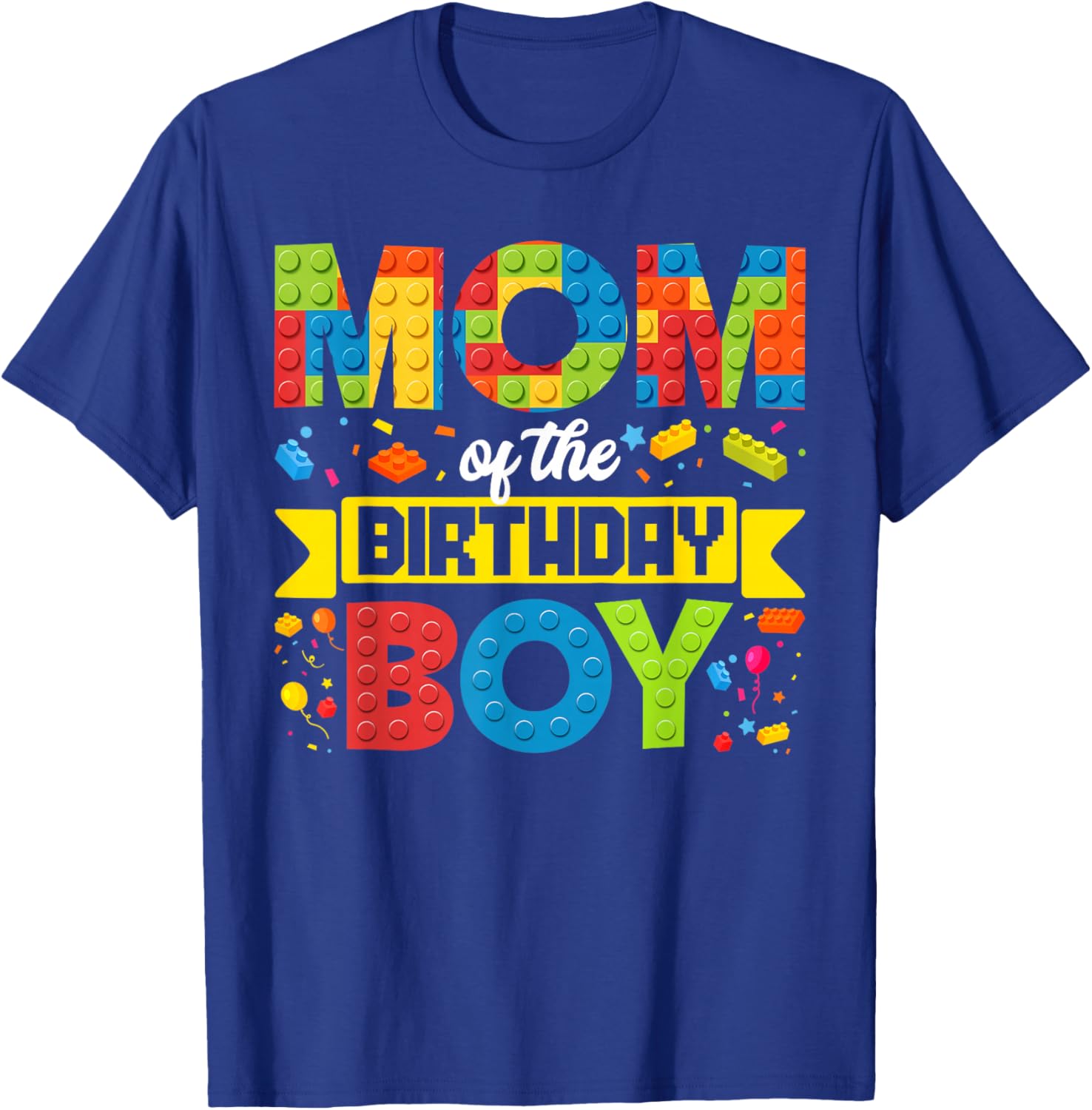 Mom of The Birthday Boy Master Builder Kids Building Blocks T-Shirt - T-Shirt | Royal