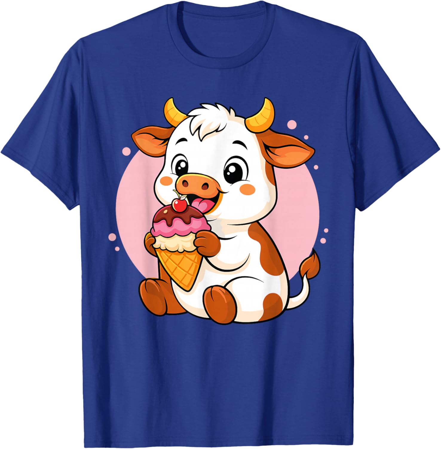 Cow Eating Ice Cream Graphic Boys Girls Cow Lover T-Shirt - T-Shirt | Royal