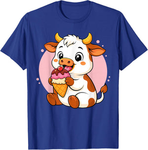 Cow Eating Ice Cream Graphic Boys Girls Cow Lover T-Shirt - T-Shirt | Royal