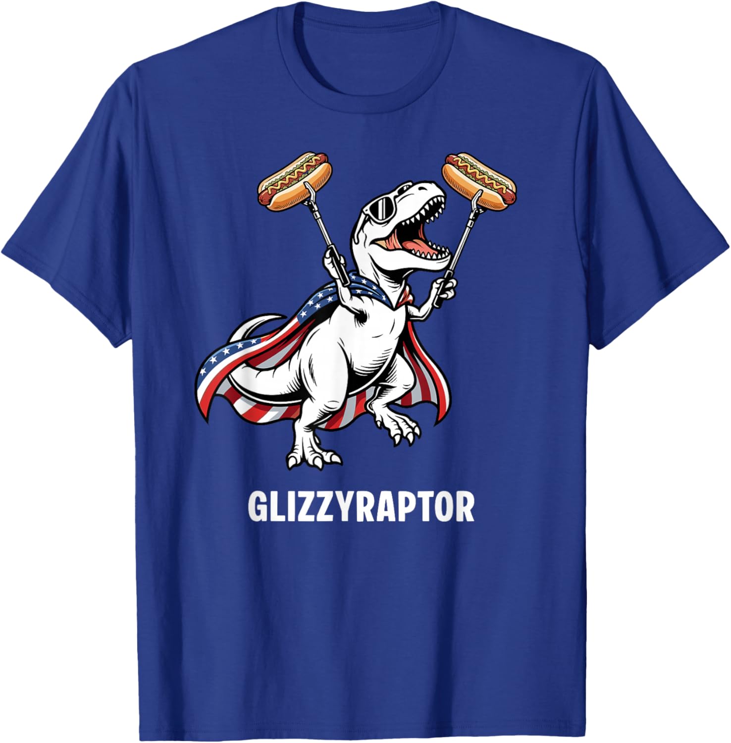 Funny T-Rex Glizzyraptor Glizzy T-Rex Patriotic USA Hot Dog T-Shirt - T-Shirt | Royal
