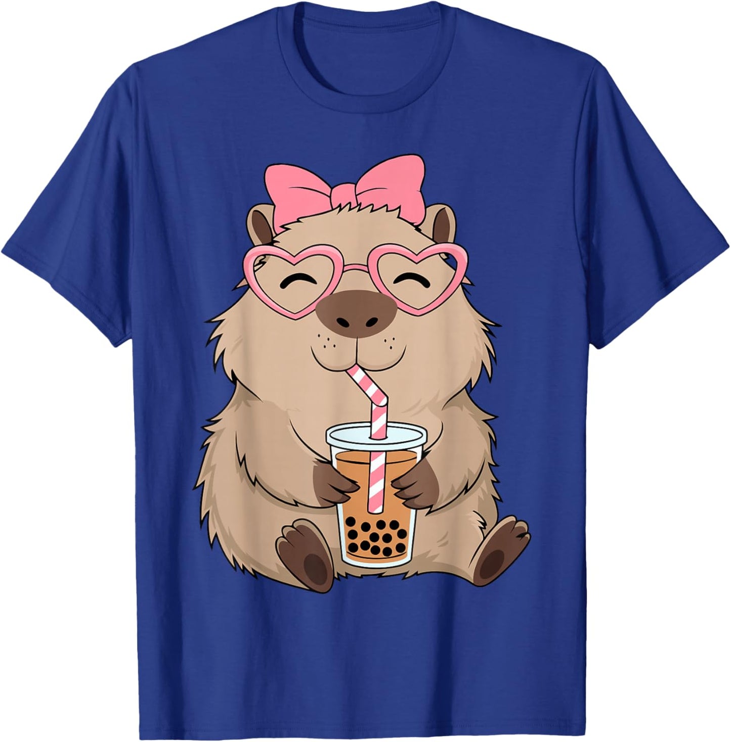 Funny Capybara Coquette Bow Tea Bubble Rodent Animal Costume T-Shirt - T-Shirt | Royal