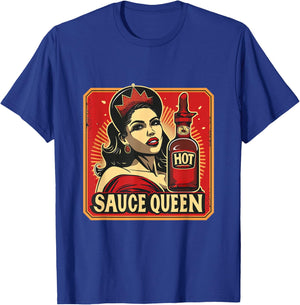 Hot Sauce Queen Sauce King Funny Spicy Food Foodie Spice T-Shirt - T-Shirt | Royal
