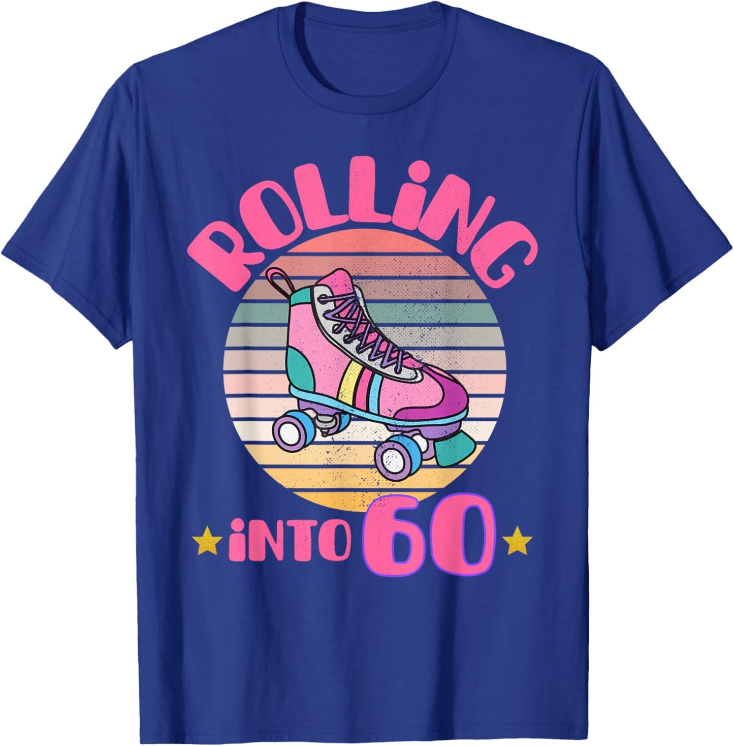 Roller Skating 60 Year Old Birthday Girl Rolling Into 60 T-Shirt - T-Shirt | Royal