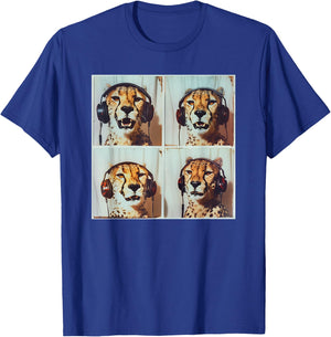 DJ Cheetah With Headphones Photobooth Cool Safari Cheetah T-Shirt - T-Shirt | Royal