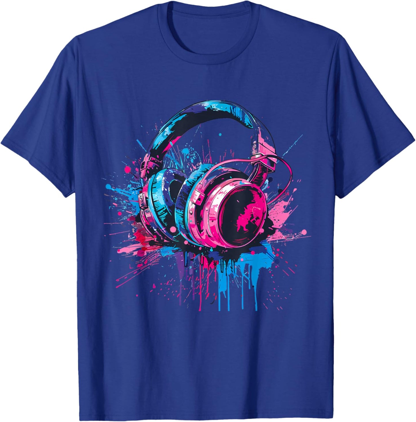 Headphones Music DJ Splash Music Lover Music Headphones EDM T-Shirt - T-Shirt | Royal