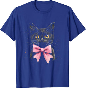 Black Cat Pink Coquette Bow Dainty Ribbon Cute Kitten T-Shirt - T-Shirt | Royal