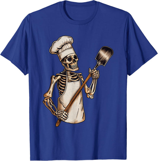 Skeleton Chef Cook Spooky Horror Halloween Costume Party T-Shirt - T-Shirt | Royal