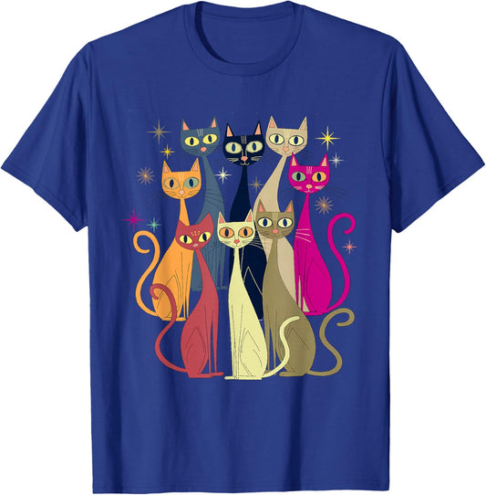Cat Vintage Retro Mid-Century Modern Look Cats 50s 60s Style T-Shirt - T-Shirt | Royal
