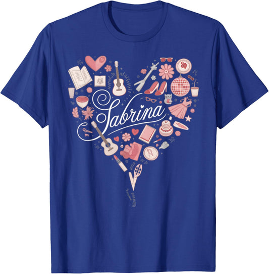 Girl Retro Sabrina First Name Personalized Heart T-Shirt - T-Shirt | Royal