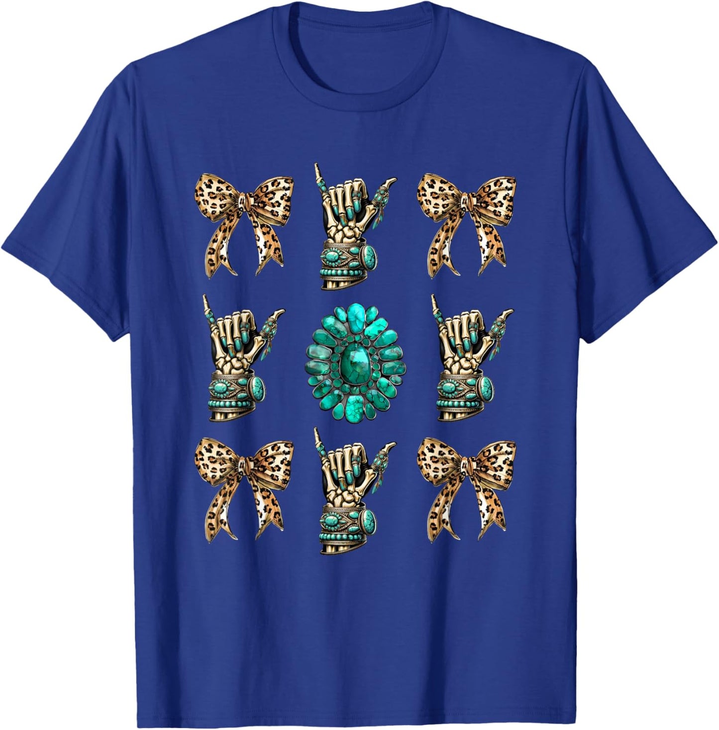 Skeleton Coquette Cowgirl Turquoise Leopard Western Rodeo T-Shirt - T-Shirt | Royal
