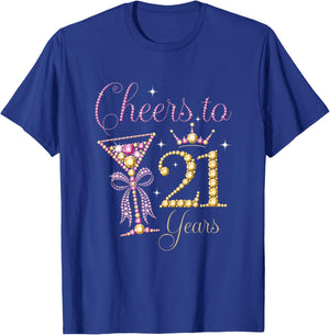 Cheers to 21 Years Coquette Bow 21 st Birthday Girl T-Shirt - T-Shirt | Royal