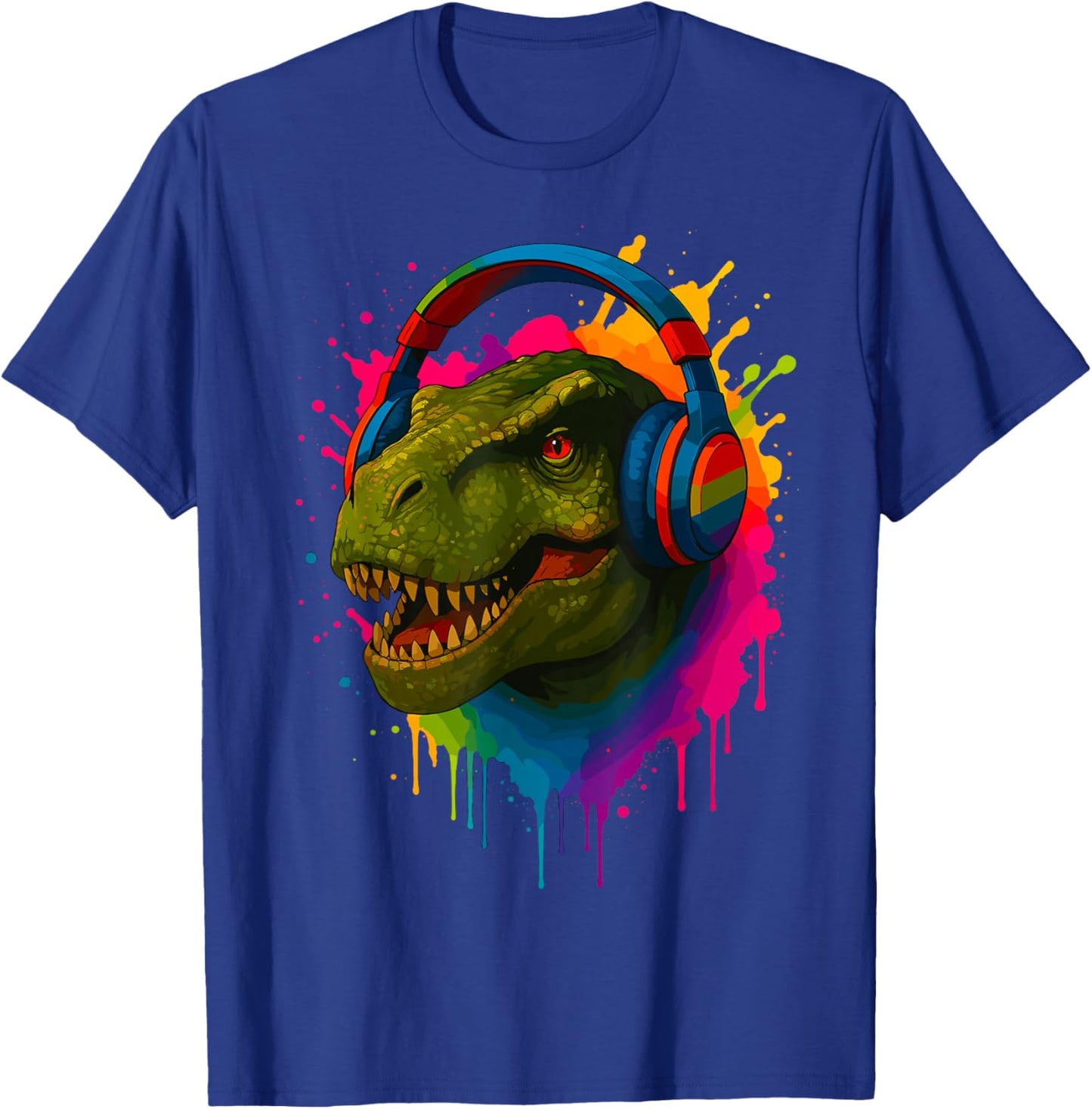 T-Rex with Music Headphones T-Shirt - T-Shirt | Royal