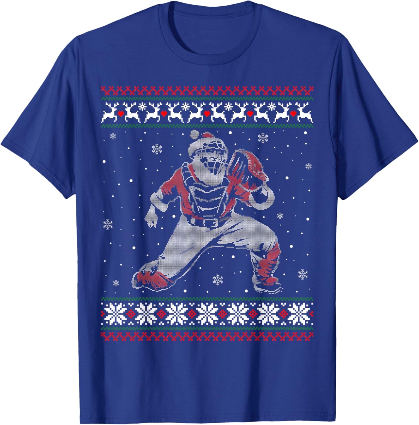 Baseball Catcher Christmas Ugly Sweater Baseball Player T-Shirt - T-Shirt | Royal
