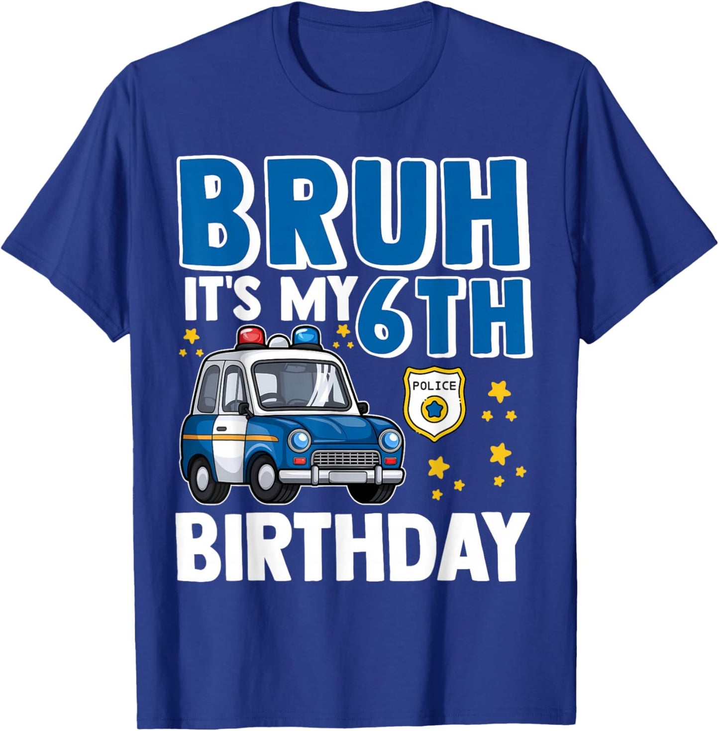 Six 6yr 6th Police Car Birthday Boy Cop Policeman 6 Year Old T-Shirt - T-Shirt | Royal