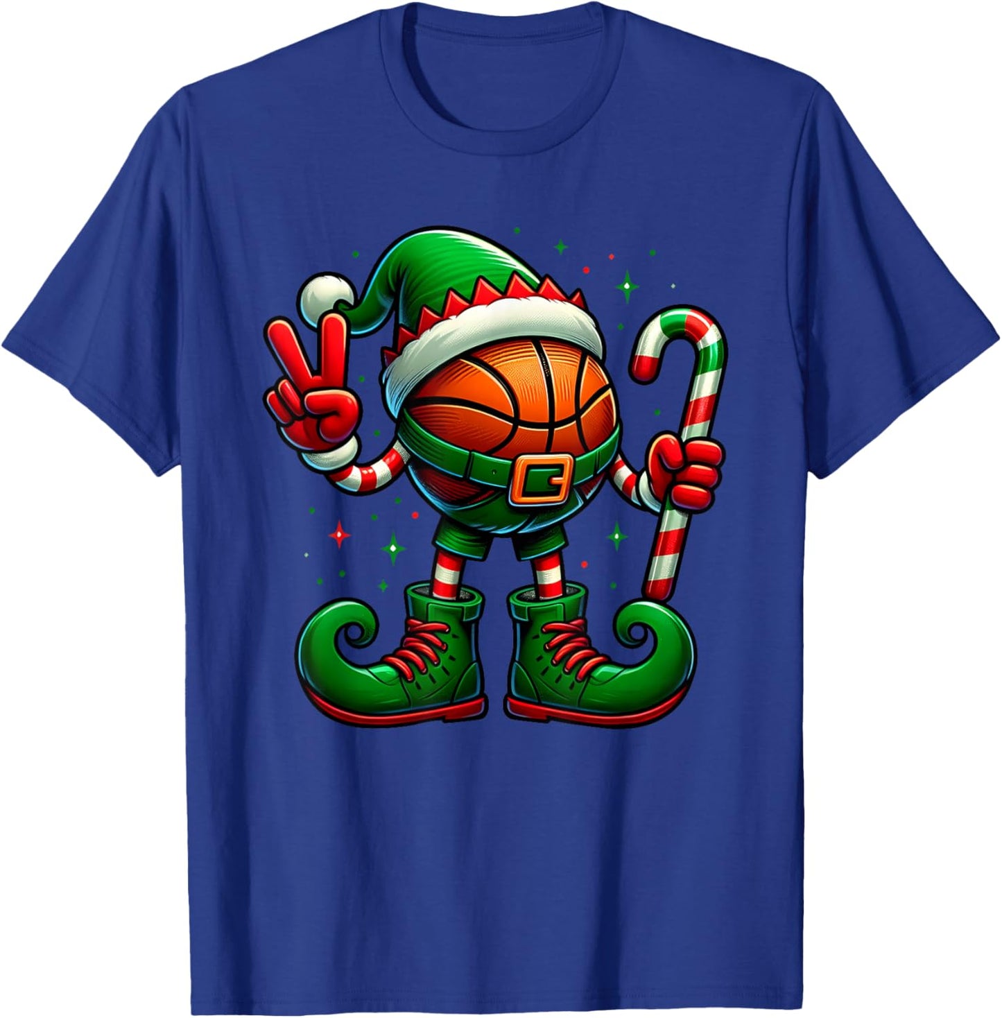 Funny Peace Hand Basketball Elf Christmas Kids T-Shirt - T-Shirt | Royal