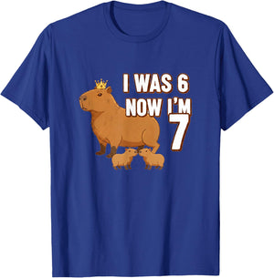 Capybara I was 6 Now I'm 7 Birthday Seven Years Old Bday Kid T-Shirt - T-Shirt | Royal