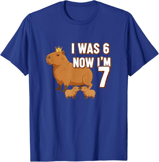 Capybara I was 6 Now I'm 7 Birthday Seven Years Old Bday Kid T-Shirt - T-Shirt | Royal