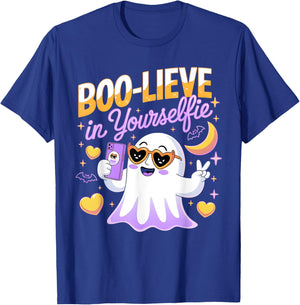 Believe Boo Lieve in Yourself Yourselfie Ghost 2024 2025 T-Shirt - T-Shirt | Royal
