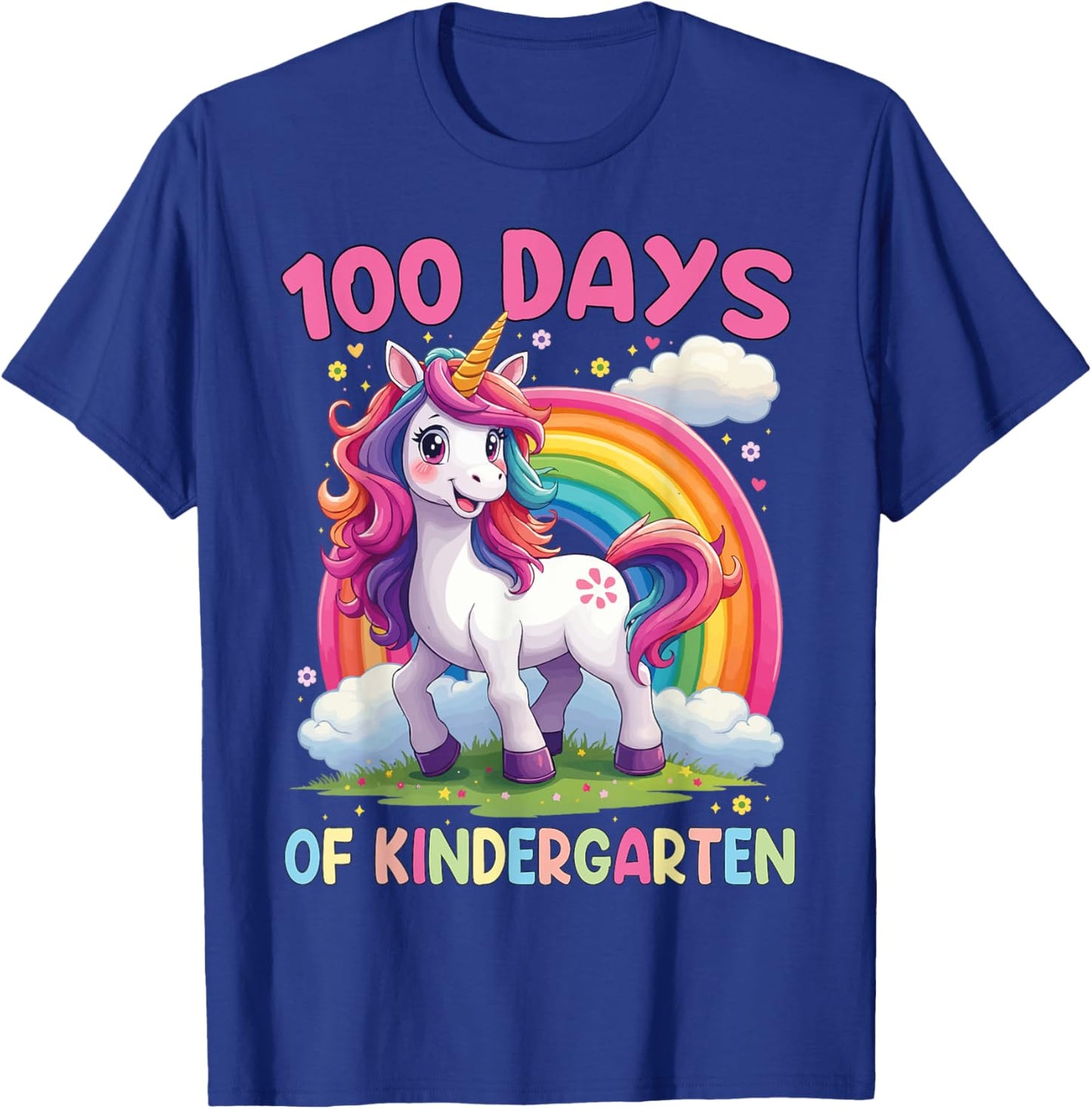 I Survived 100 Days Of Kindergarten 100th Day Unicorn Girls T-Shirt - T-Shirt | Royal