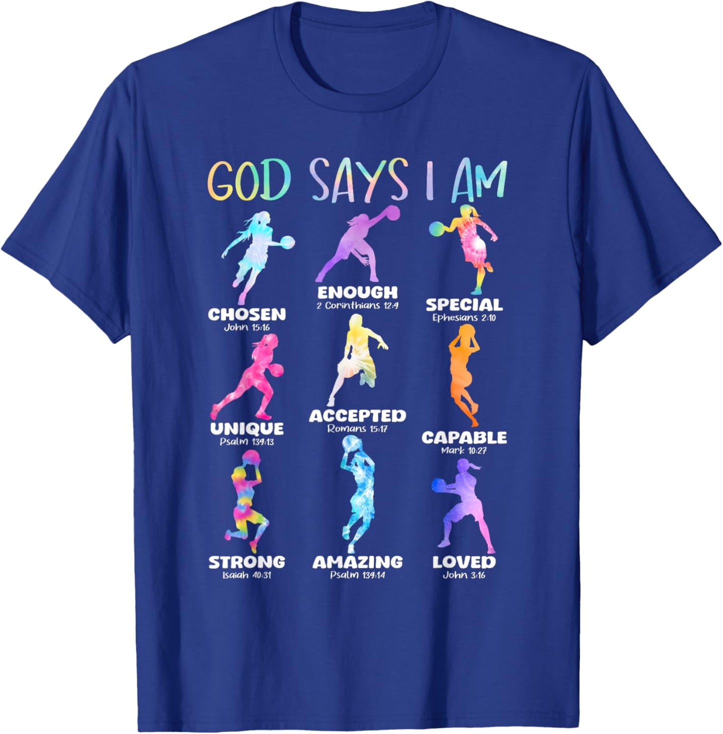 God Says I Am Christian Girls Teens Kids Basketball Tie Dye T-Shirt - T-Shirt | Royal