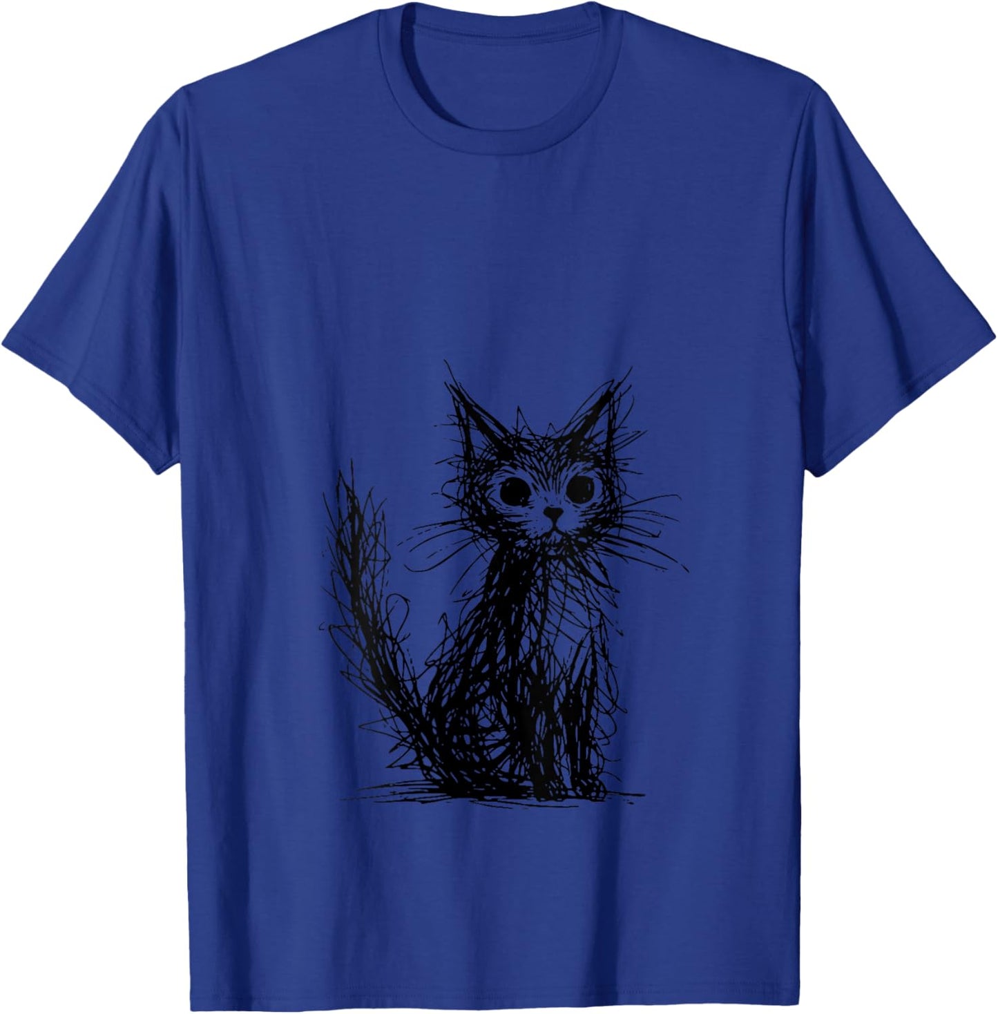 Women's Minimal Line Art Minimalist Abstract Sketch Scribble Cat V-Neck T-Shirt - T-Shirt | Royal