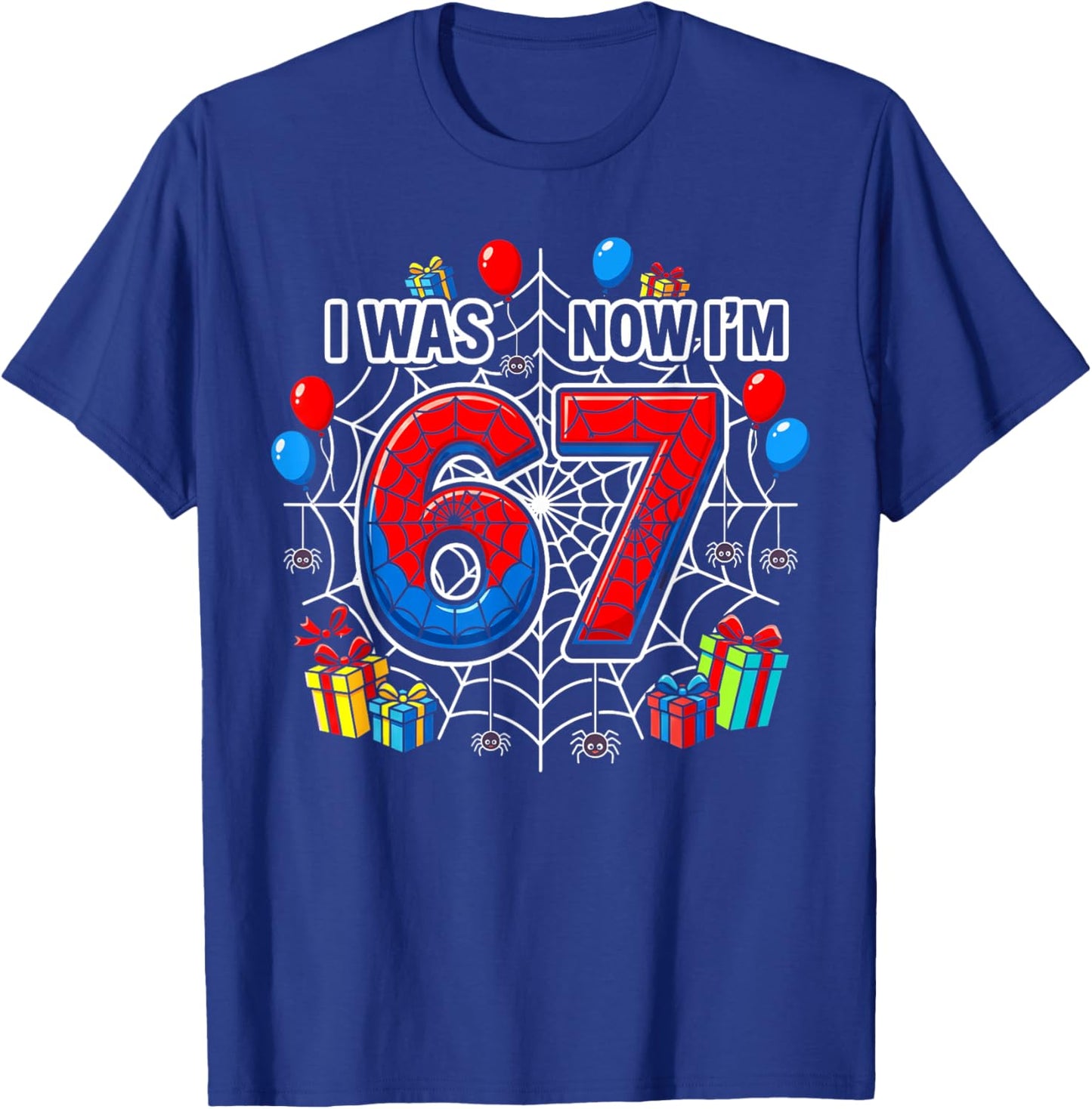 I was 6 Now I'm 7 Spider Web 7th Birthday 6 7 Birthday Boys T-Shirt - T-Shirt | Royal