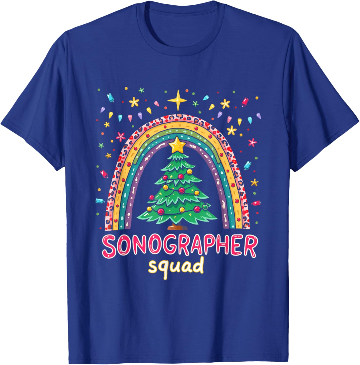 Sonography Christmas Plaid Leopard Rainbow Sonographer Squad T-Shirt - T-Shirt | Royal