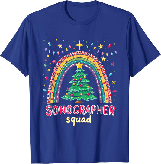 Sonography Christmas Plaid Leopard Rainbow Sonographer Squad T-Shirt - T-Shirt | Royal