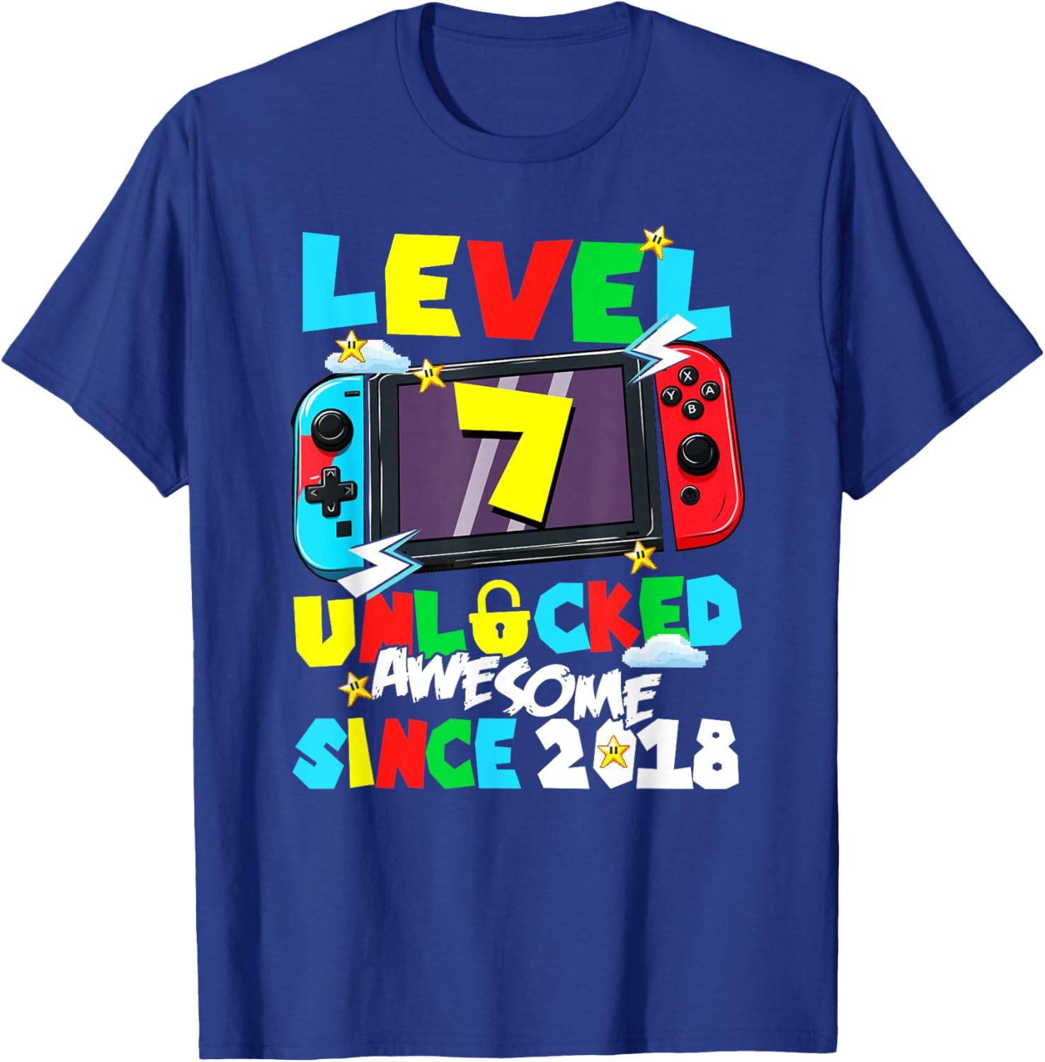 Level 7 Unlocked Awesome Since 2018 7th Birthday Video Gamer T-Shirt - T-Shirt | Royal
