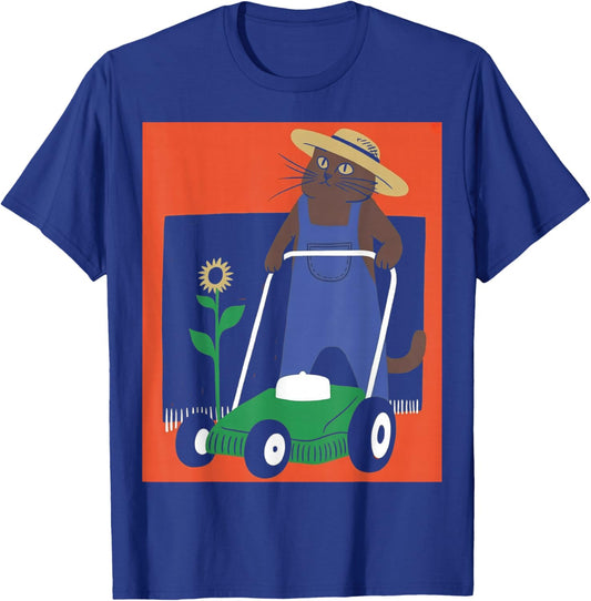 Funny Cat Farmer Dad Lawn Mowing T-Shirt - T-Shirt | Royal