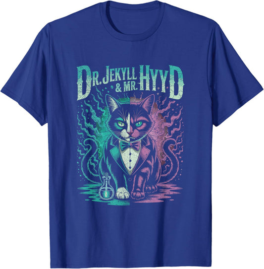 Split Personality Cat Dr Jekyll and Mr Hyde Halloween T-Shirt - T-Shirt | Royal