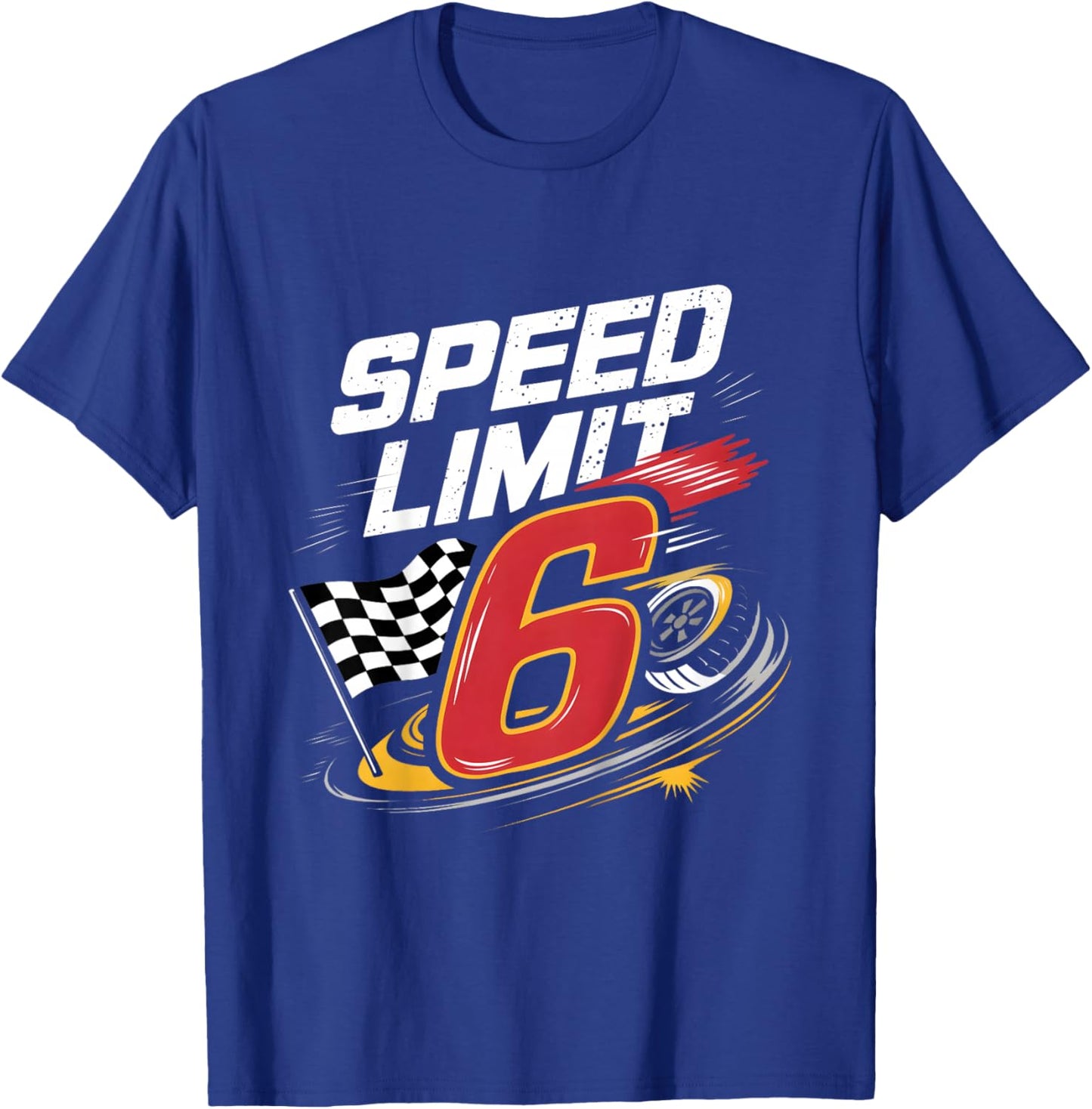 Kids Kids Boys Girls 6 Six Race Car Racing Flag 6th Birthday T-Shirt - T-Shirt | Royal