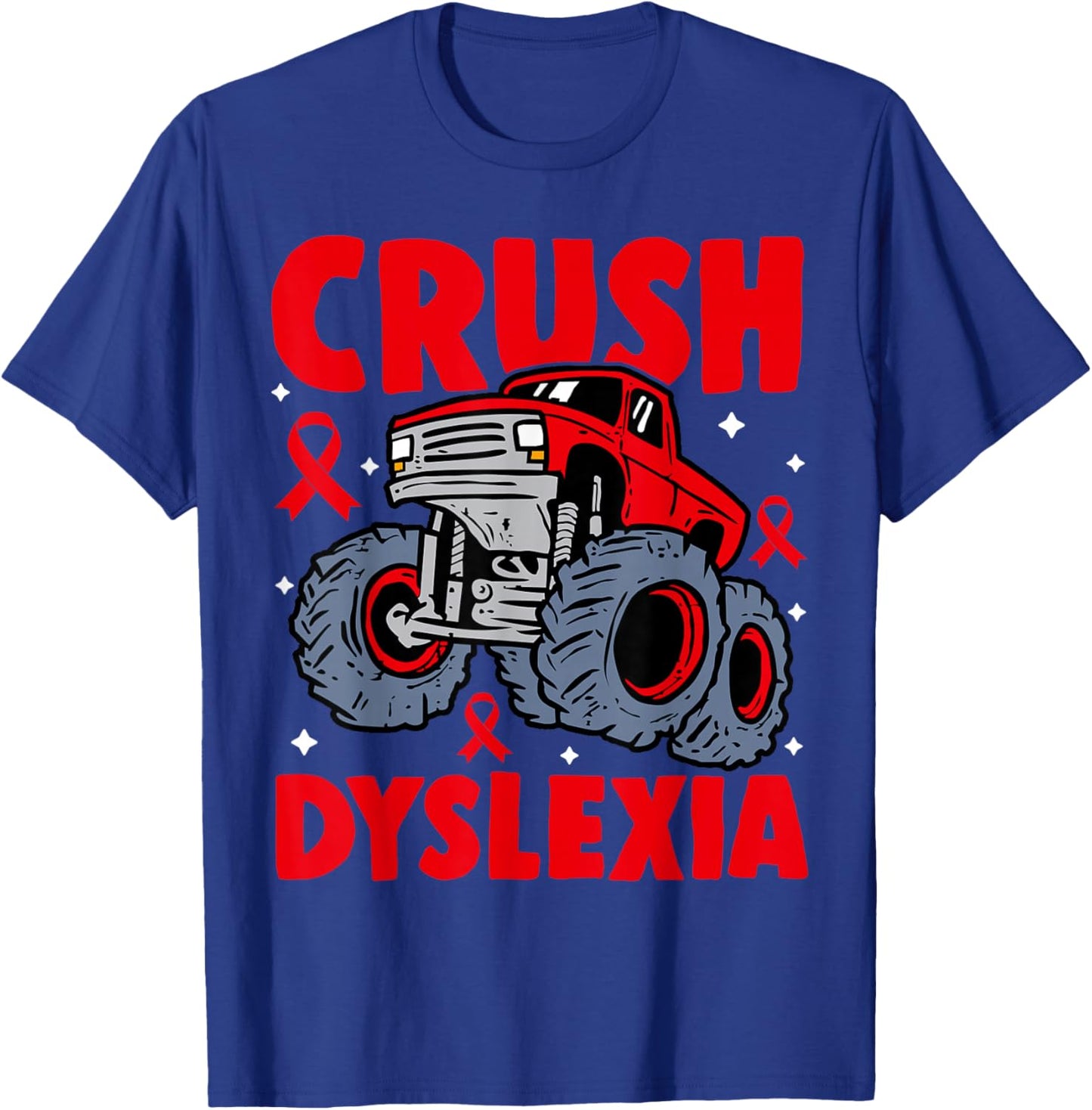 Crush Dyslexia Awareness Monster Truck Red Kids Boys Girls T-Shirt - T-Shirt | Royal