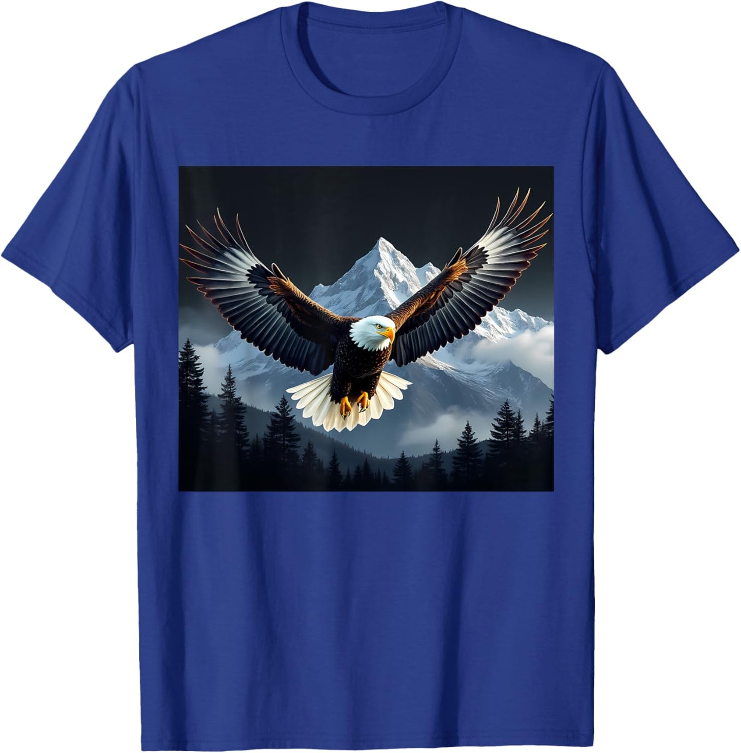 Bald Eagle Bird Mountains Forest Nature Cool Animal Graphic T-Shirt - T-Shirt | Royal