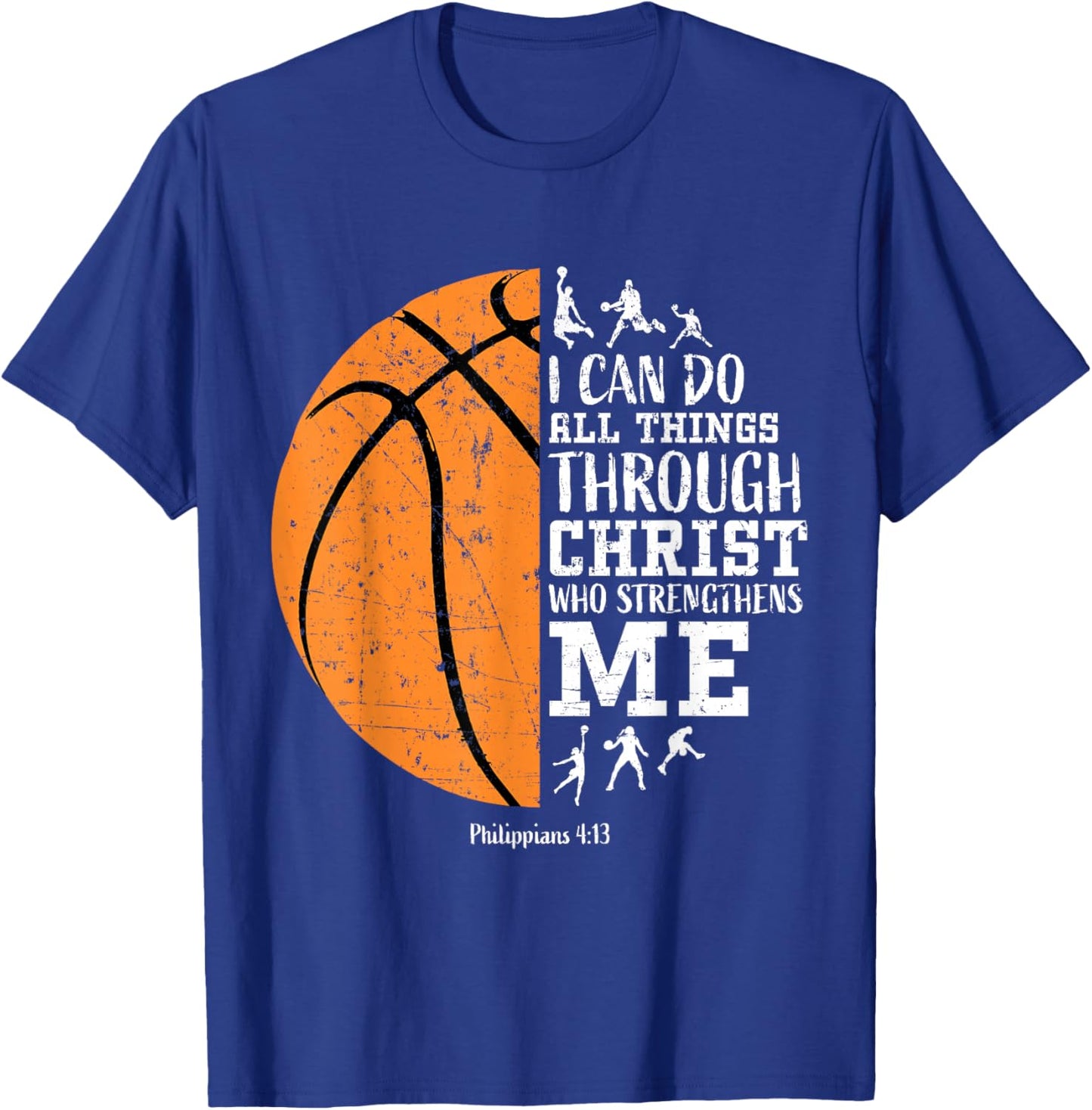 Christian Basketball Gifts Boys Philippians 4:13 Jesus Faith T-Shirt - T-Shirt | Royal