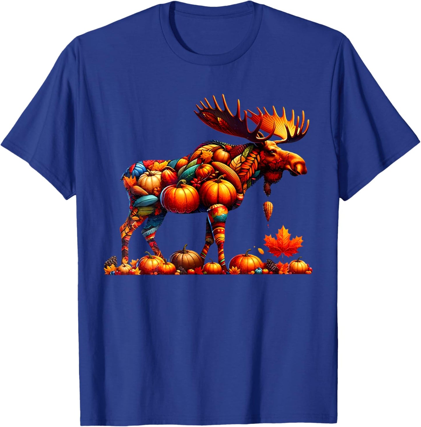 Moose Pumpkin Fall Thanksgiving Autumn Season Graphics T-Shirt - T-Shirt | Royal