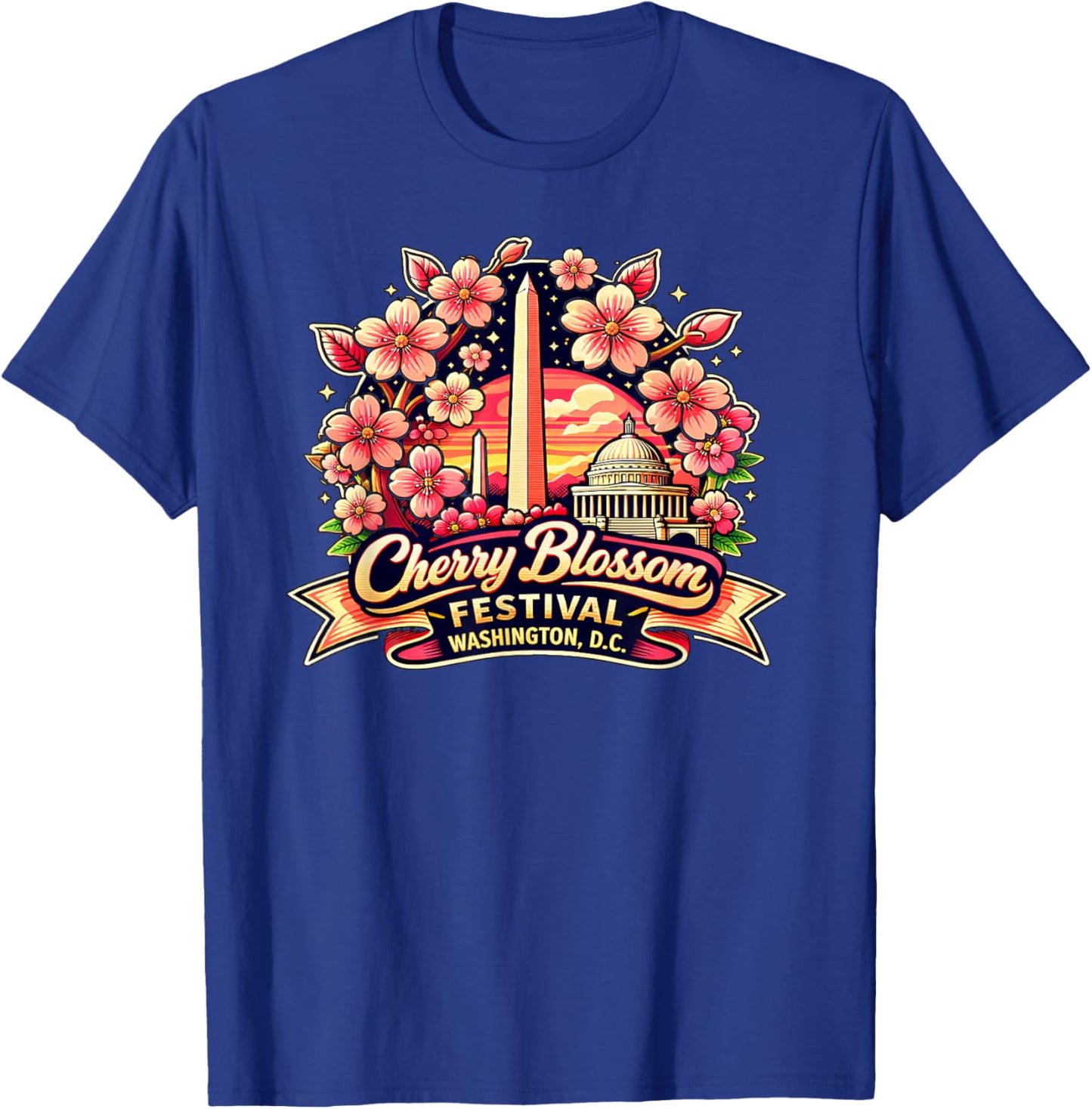 Cherry Blossom Festival Washington DC Monument Floral T-Shirt - T-Shirt | Royal
