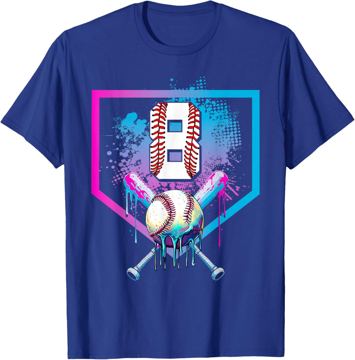 Baseball Drip 8th Birthday Home Plate Boys Youth 8 Year Old T-Shirt - T-Shirt | Royal