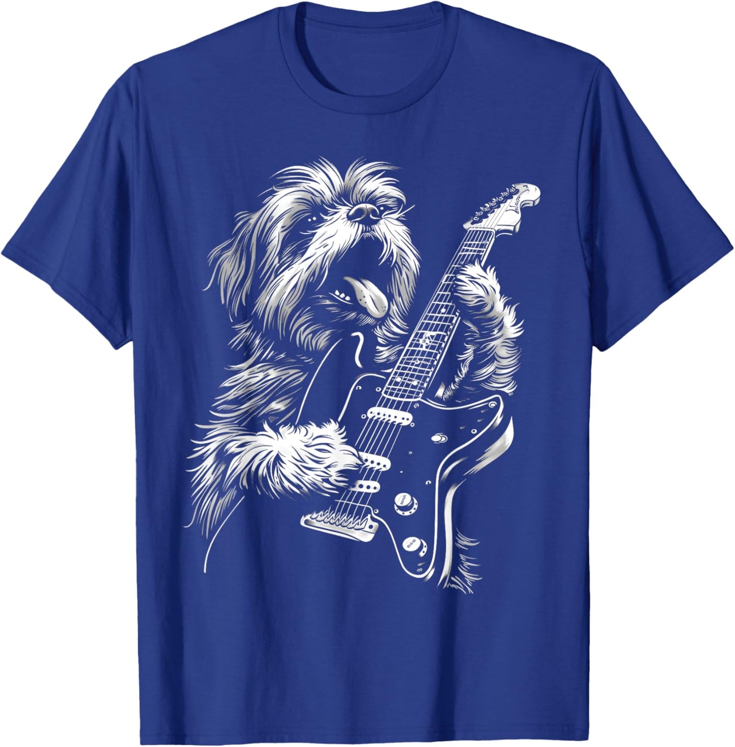 Funny Shih Tzu Dog Playing Electric Guitar Rock Dog Dad Men Women Kids T-Shirt - T-Shirt | Royal