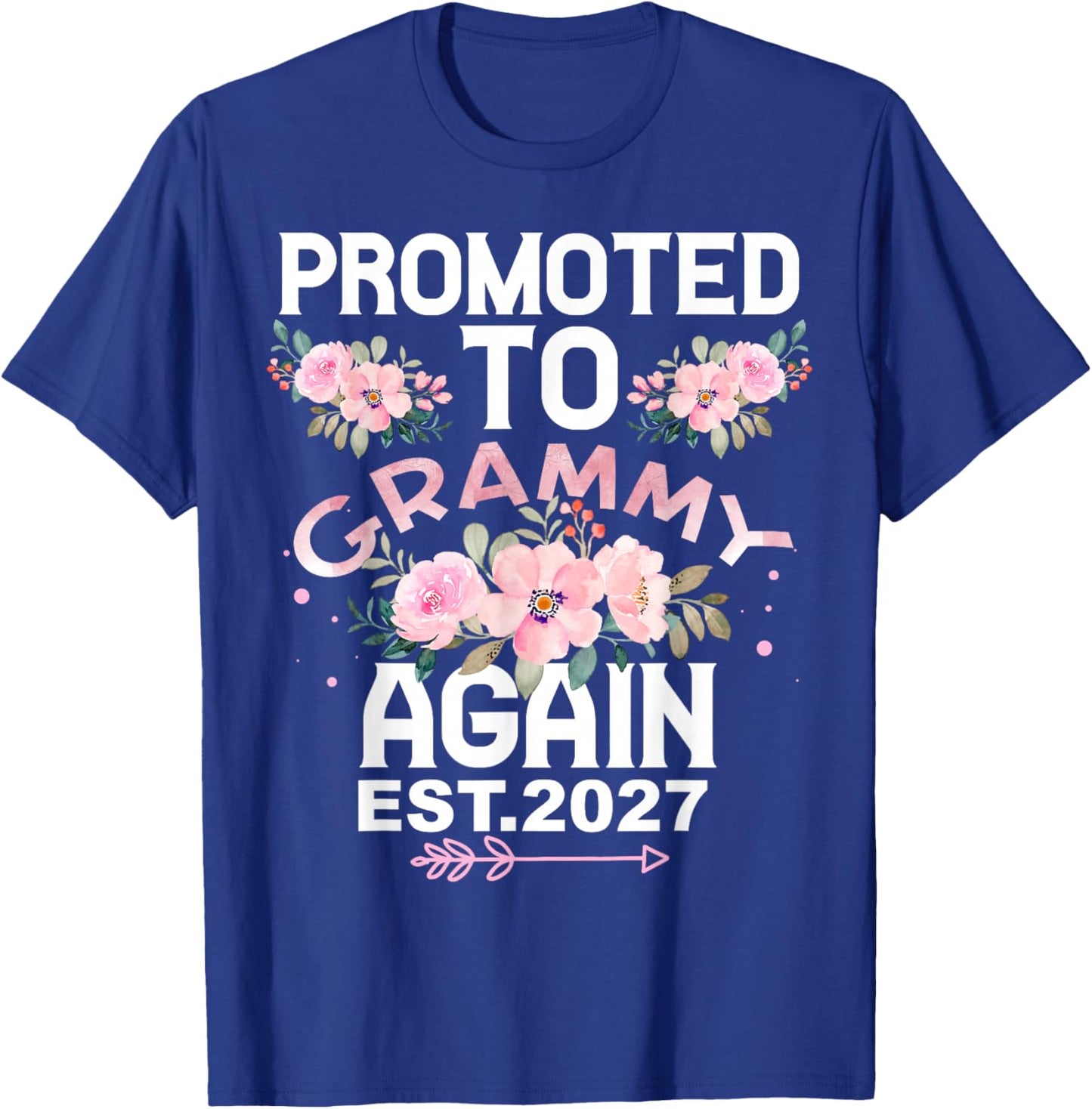 Promoted to Grammy Again 2027 Baby Shower Floral Wreath T-Shirt - T-Shirt | Royal