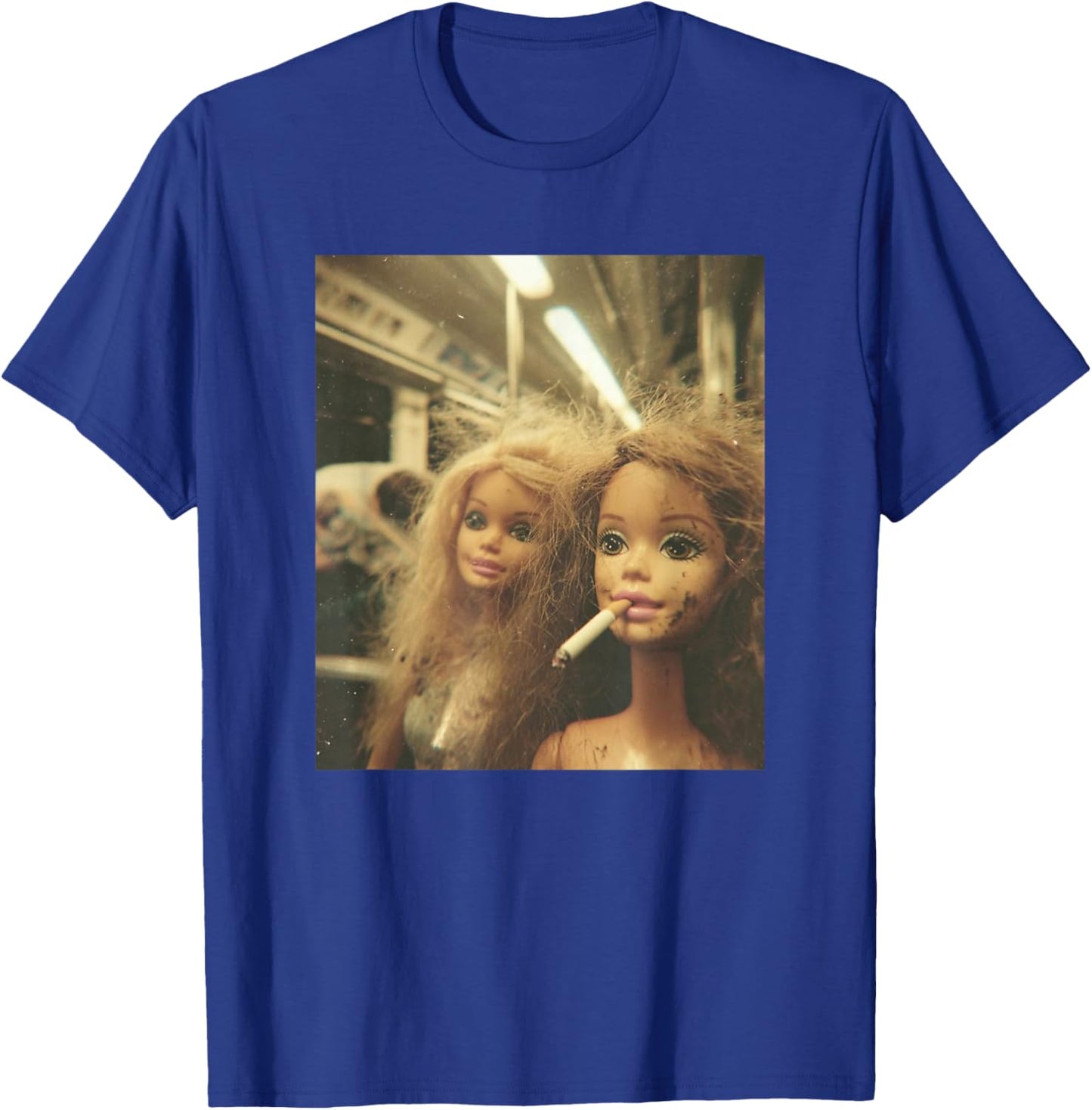 Retro Funny Distressed Doll Smoking Meme Sarcastic Graphic T-Shirt - T-Shirt | Royal