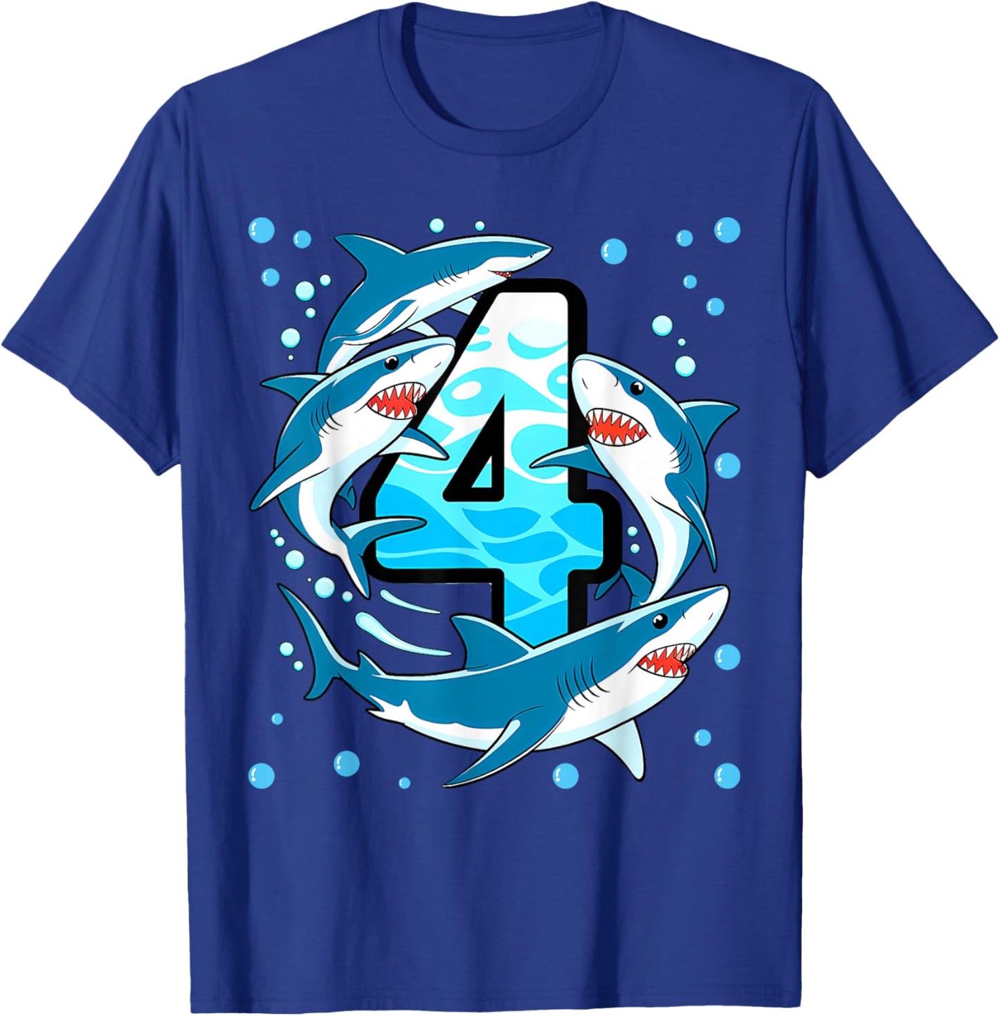 Shark 4th Birthday Boy 4 Four Shark Theme Party T-Shirt - T-Shirt | Royal
