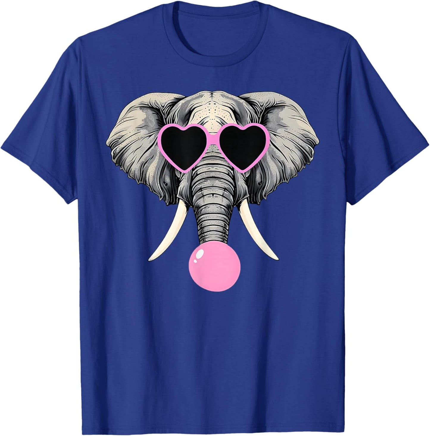 Funny Elephant Wearing Glasses and Blowing Pink Bubble Gum T-Shirt - T-Shirt | Royal